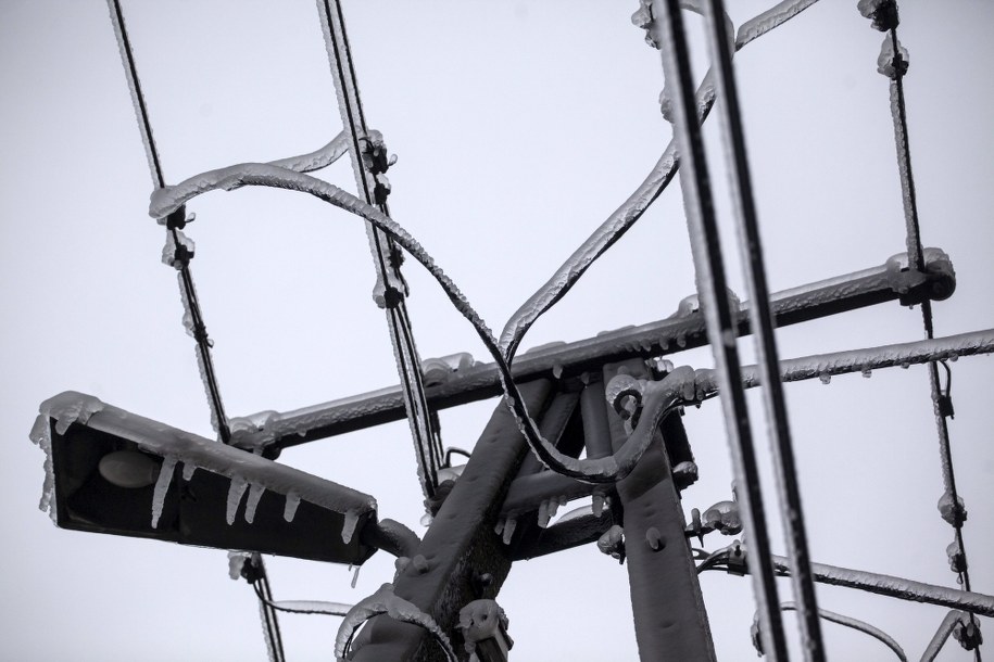 Oblodzone linie energetyczne w miejscowości Gózd w Świętokrzyskiem /Michał Walczak /PAP