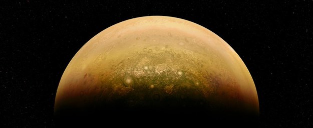 Obraz oświetlonej półkuli Jowisza przygotowany przez Alexa Maia na podstawie obrazów z JunoCam /NASA/JPL-Caltech/SwRI/MSSS/Mai /materiały prasowe