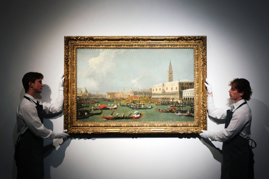 Obraz "Powrót Bucentaura w dniu Wniebowstąpienia" przed aukcją w Christie's /EPA/ANDY RAIN /PAP