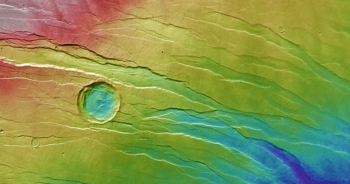 Obraz wysokościowy wygenerowany komputerowo obszaru Tantalus Fossae /ESA/DLR/FU Berlin/CC BY-SA3.0 IGO /materiały prasowe