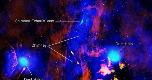 Obraz z teleskopu Chandra "wzmocniono" z użyciem radioteleskopu MeerKAT. /X-ray: NASA/CXC/Univ. of Chicago/S.C. Mackey et al.; Radio: NRF/SARAO/MeerKAT; Image Processing: NASA/CXC/SAO/N. Wolk) /materiał zewnętrzny