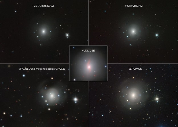 Obrazy kilonowej z róznych obserwatoriów /VLT/VIMOS. VLT/MUSE, MPG/ESO 2.2-metre telescope/GROND, VISTA/VIRCAM, VST/OmegaCAM /Materiały prasowe