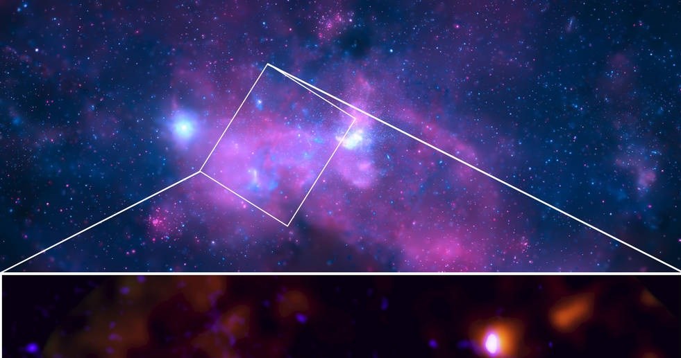 Obrazy z NASA Imaging X-ray Polarimetry Explorer i Chandra X-ray Observatory ukazujące Sagittarius A* / IXPE: NASA/MSFC/F. Marin i wsp.; Chandra: NASA/CXC/SAO; Przetwarzanie obrazu: L.Frattare, J.Major i K.Arcand /NASA