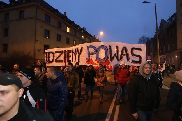 Obrona kopalni Sośnica-Makoszowy w czasie manifestacji w Zabrzu. Fot. Dominik Gajda /Reporter