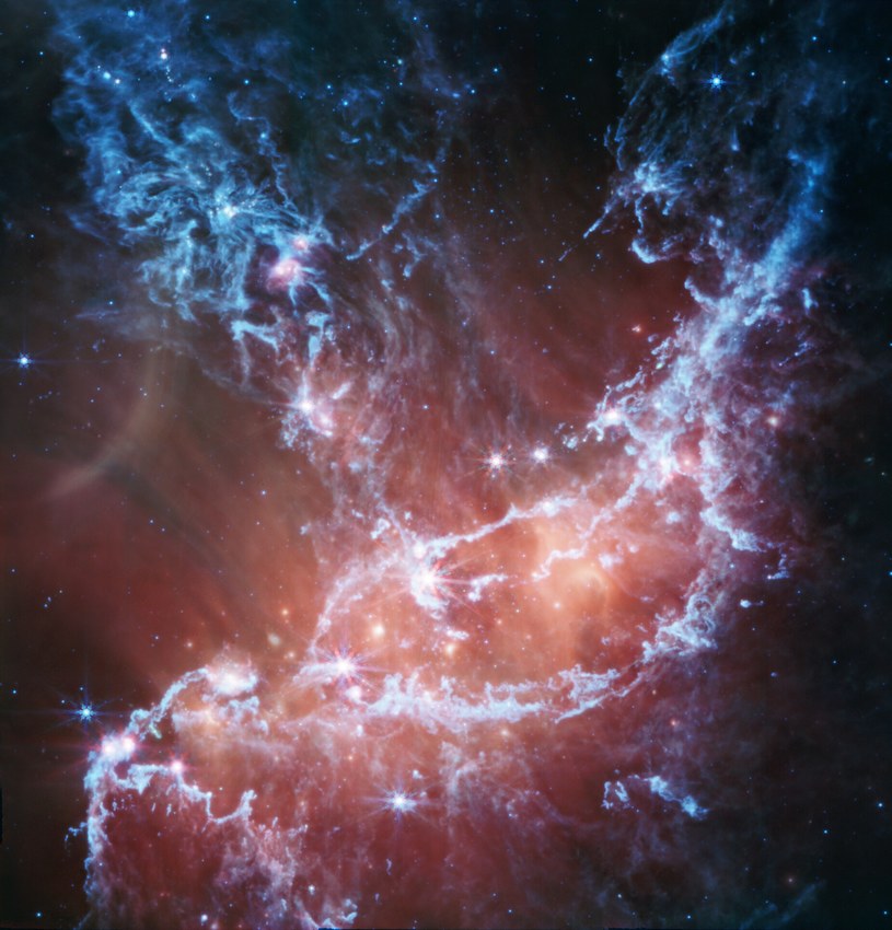 Obszar gwiazdotwórczy Małego Obłoku Magellana na zdjęciu z Kosmicznego Teleskopu Jamesa Webba /NASA, ESA, CSA, N. Habel (JPL), P. Kavanagh (Maynooth University /materiał zewnętrzny