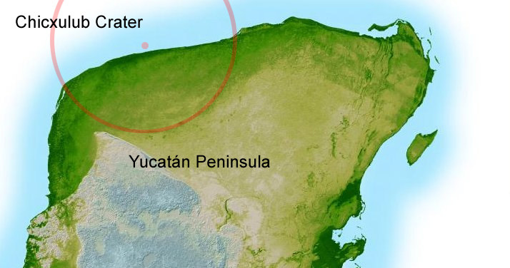 Obszar jaki zajmuje krater uderzeniowy na półwyspie Jukatan /NASA