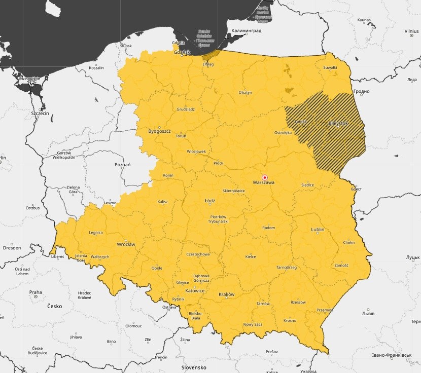 Obszar, na którym wystąpią oblodzenia / meteo.imgw.pl /