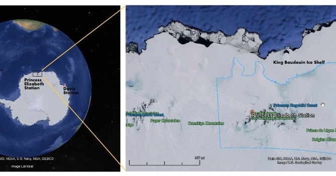 Obszar o nazwie Wybrzeże Księżniczki Ragnhildy. Źródło: Google Maps, NOAA. /Kosmonauta