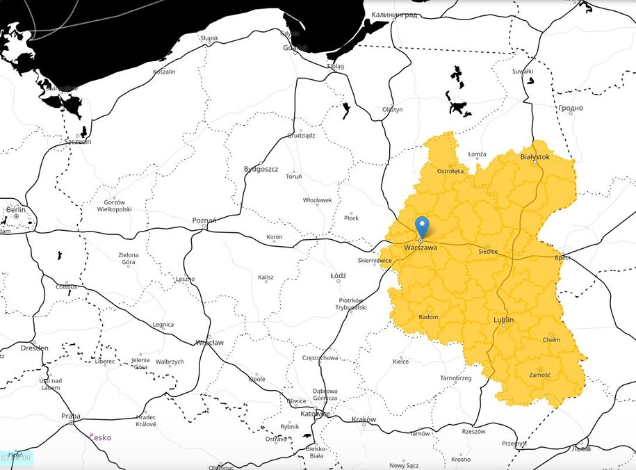 Obszar objęty ostrzeżeniami /meteo.imgw.pl/ /