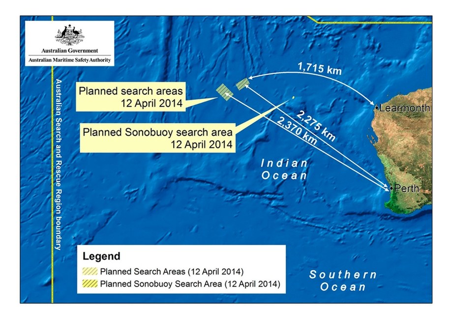 Obszar poszukiwań Boeinga 777 /AMSA /PAP/EPA