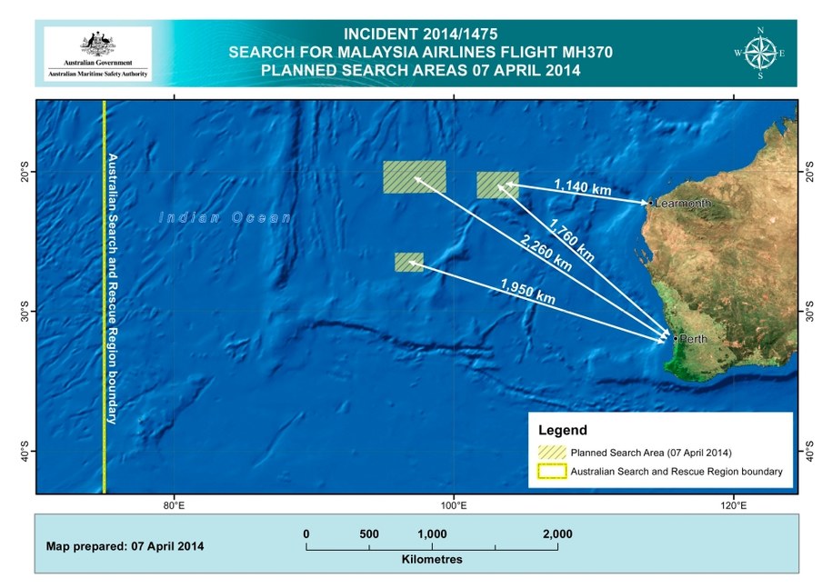 Obszar poszukiwania wraku Boeinga 777 /AMSA /PAP/EPA