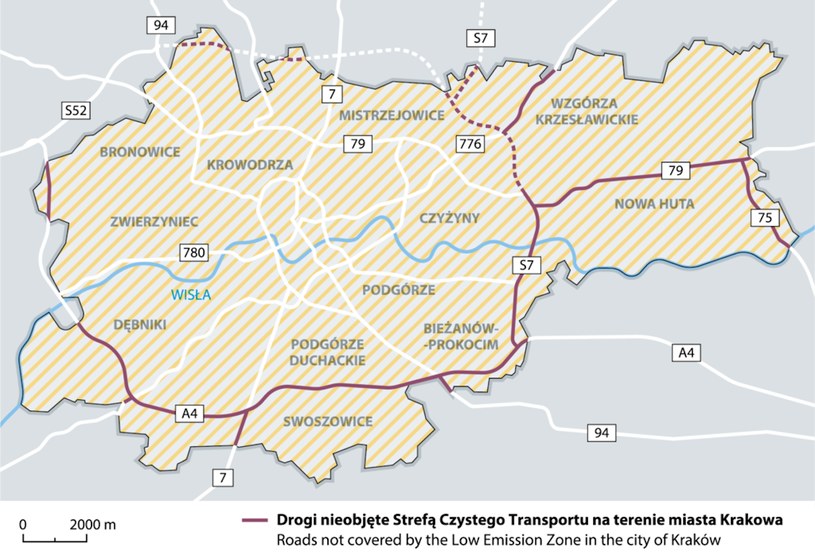 Obszar strefy czystego transportu w Krakowie /