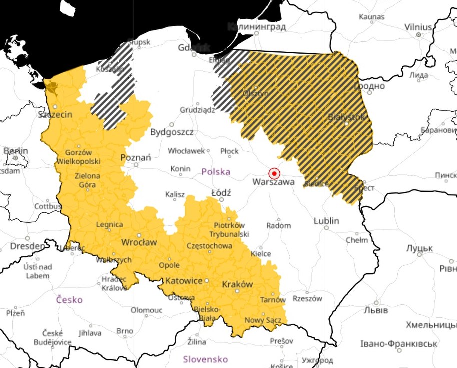 Obszary objęte alertami o silnym mrozie, roztopach i oblodzeniu / meteo.imgw.pl /