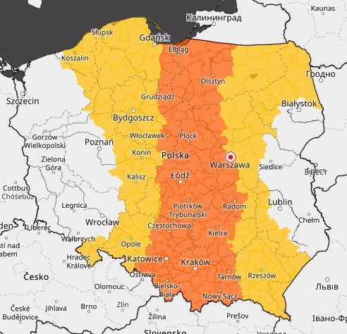 Obszary objęte ostrzeżeniami przed burzami z gradem /IMGW /