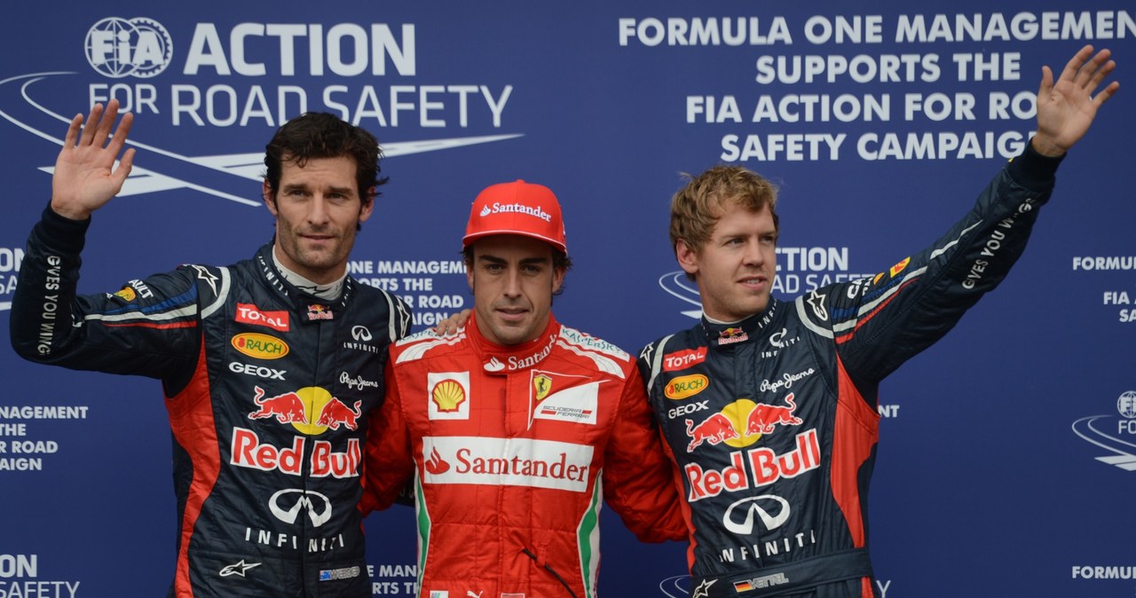 Od lewej  Mark Webber, Fernando Alonso i Sebastian Vettel /AFP