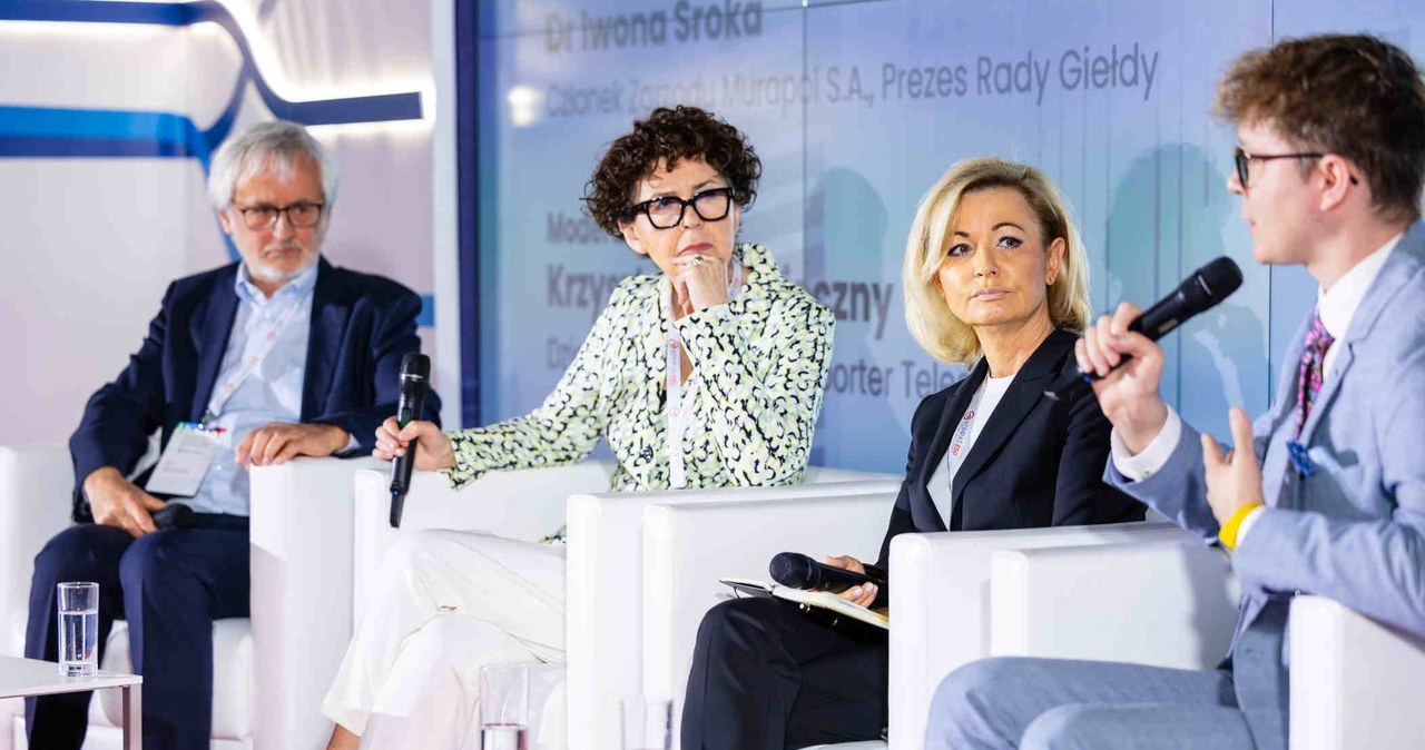 Od lewej: prof. Bolesław Rok (ALK), Ewa Sowińska (PKN Orlen), dr Iwona Sroka (Murapol S.A., Rada GPW) i Maciej Nakonieczny podczas panelu „Strategia na lata, nie na chwilę. Jak budować odporność firmy w oparciu o zrównoważony rozwój?" /materiały promocyjne