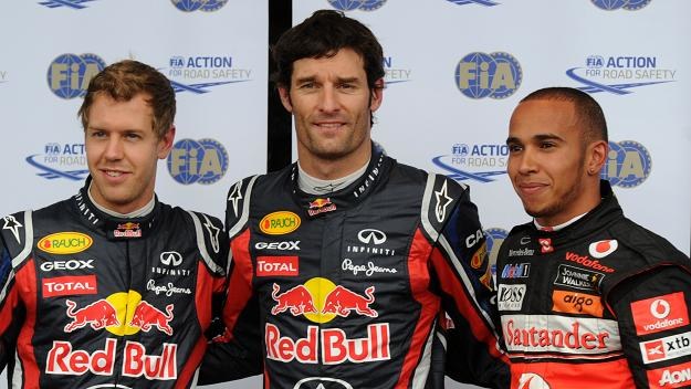 Od lewej: Sebastian Vettel, Mark Webber, Lewis Hamilton /AFP