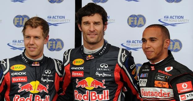 Od lewej: Sebastian Vettel, Mark Webber, Lewis Hamilton /AFP