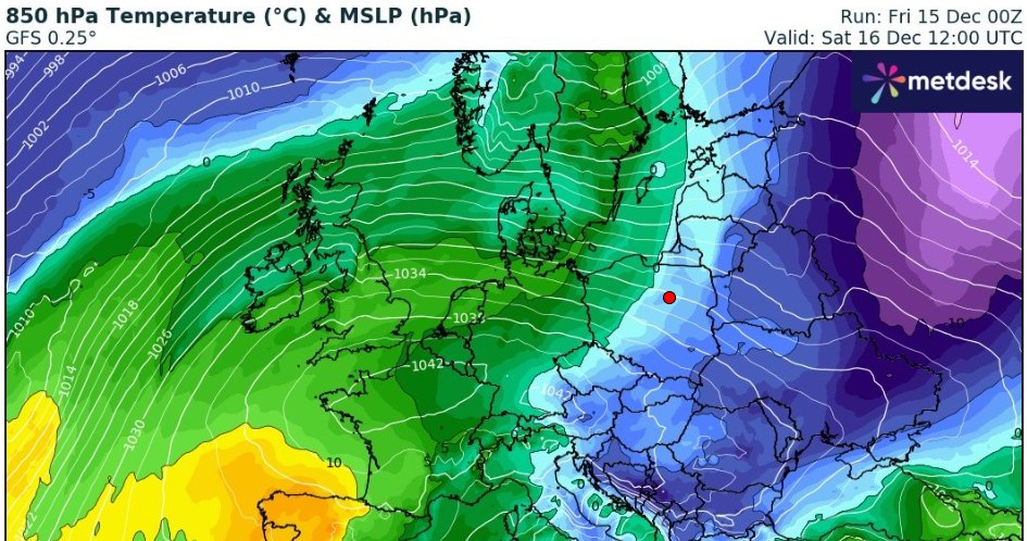 Od nocy z piątku na sobotę do Polski napłynie cieplejsze powietrze. W ciągu dnia na zachodzie będzie cieplej /wxcharts /
