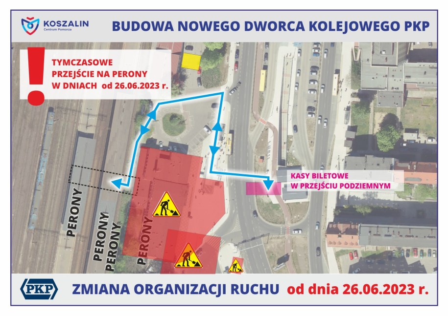 Od przyszłego tygodnia dojście do peronów będzie się znajdować za budynkiem dworca. /Urząd Miasta Koszalina /