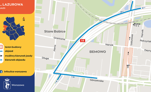Od środy stołeczna ulica Lazurowa będzie jednokierunkowa