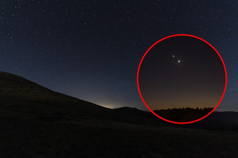 Od wielu dni taki widok na niebie przyciąga uwagę! Czym są dwa jasne punkty na zachodzie? To nie gwiazdy, to koniunkcja Wenus i Jowisza. /Sławomir Matz / Gwiazdy w dłoniach /Pexels.com