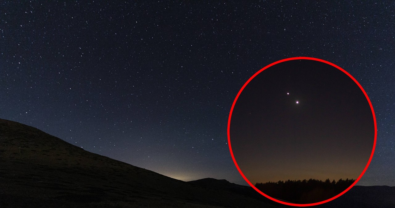 Od wielu dni taki widok na niebie przyciąga uwagę! Czym są dwa jasne punkty na zachodzie? To nie gwiazdy, to koniunkcja Wenus i Jowisza. /Sławomir Matz / Gwiazdy w dłoniach /Pexels.com