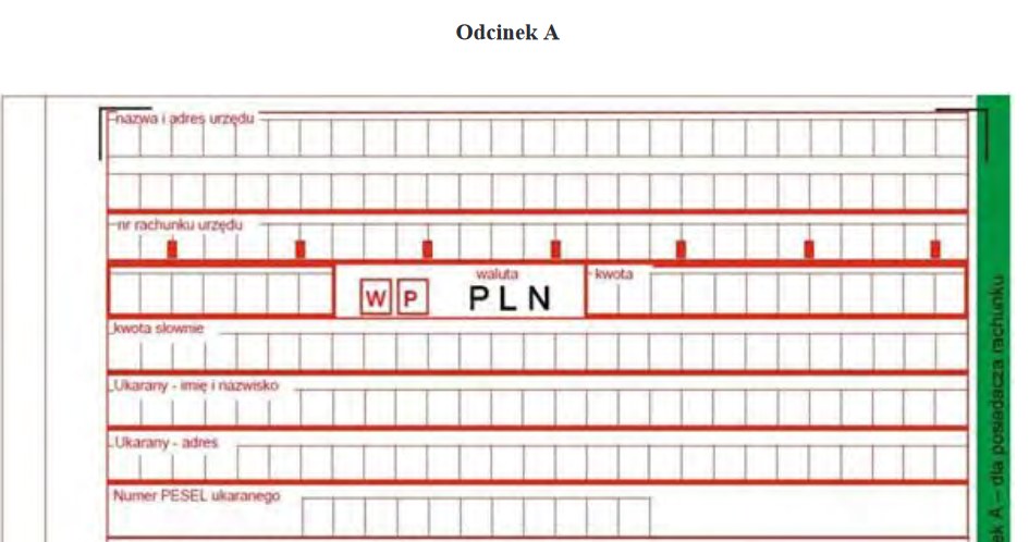 Odcinek A mandatu karnego dla kierowcy /