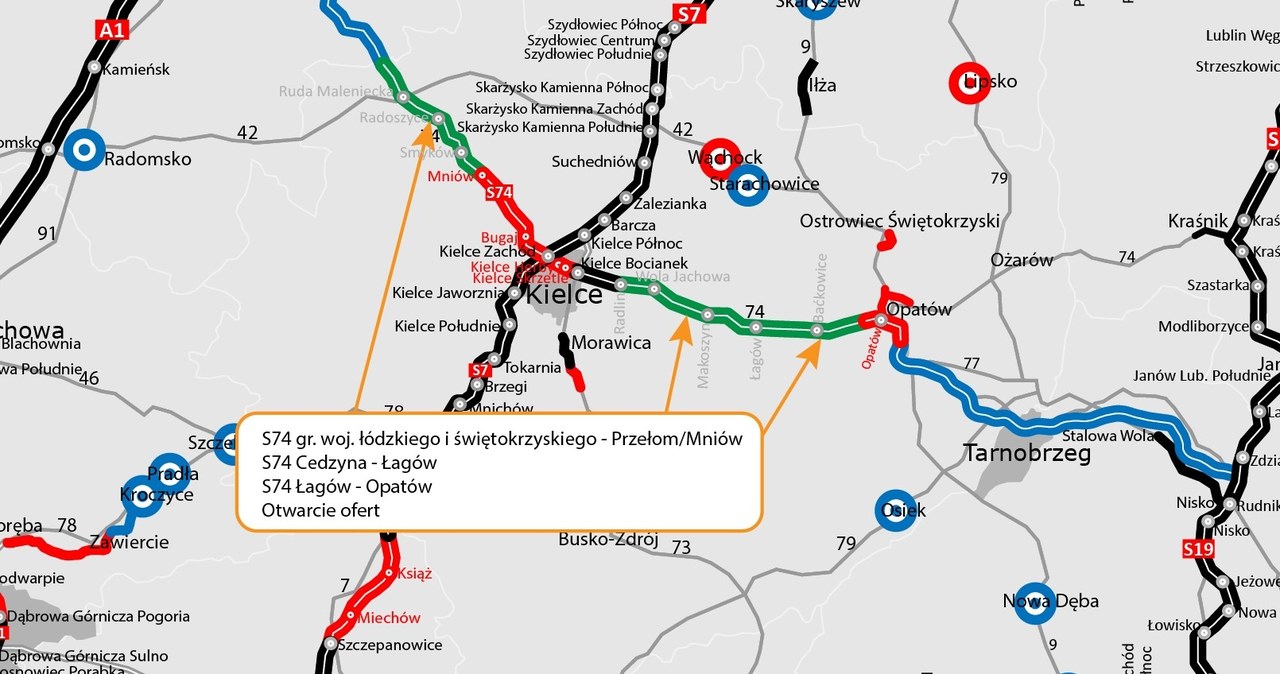 Odcinek S74 granica województw świętokrzyskiego i łódzkiego - Przełom/Mniów, będzie miał ponad 27 km. /GDDKiA