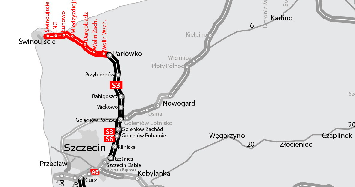 Odcinki czarne to odcinki gotowe, czerwone - w budowie /GDDKiA