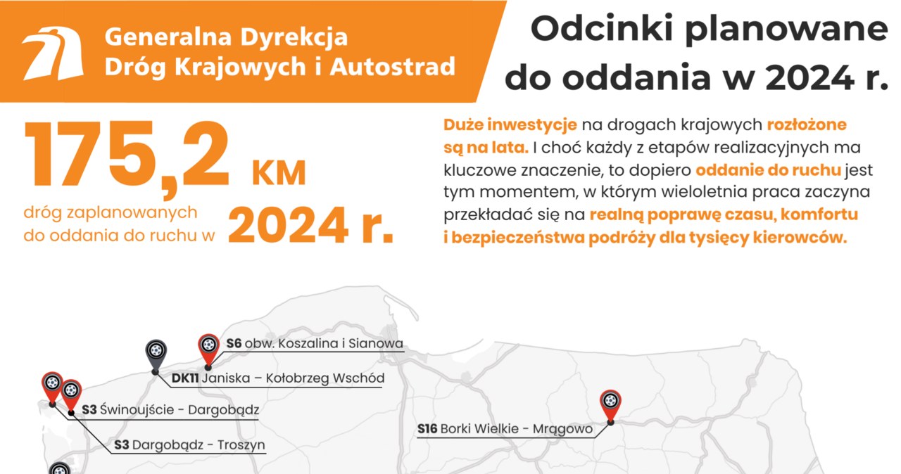 Odcinki planowane do oddania w 2024 r. /GDDKiA