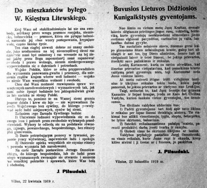 Odezwa Józefa Piłsudskiego "Do mieszkańców byłego Wielkiego Księstwaa Litewskiego" /INTERIA.PL