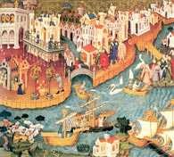 Odjazd Marco Polo z Wenecji, miniatura z Roman d'Alexandre /Encyklopedia Internautica