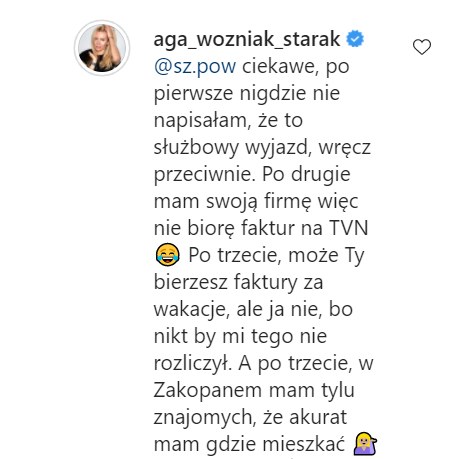 Odpowiedź Agnieszki Woźniak-Starak na zarzut jednego z internautów /Instagram/aga_wozniak_starak /Instagram