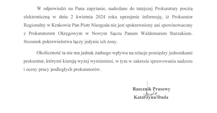 Odpowiedź Prokuratury Regionalnej w Krakowie na pytania RMF FM /RMF FM