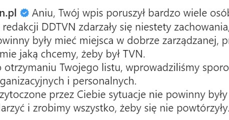 Odpowiedź TVN pod postem na Instagramie Anny Wendzikowskiej /@aniawendzikowska /Instagram