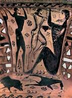 Odyseusz oślepia Polifema, fragment amfory z Eleusis, ok. 660 r. p.n.e. /Encyklopedia Internautica