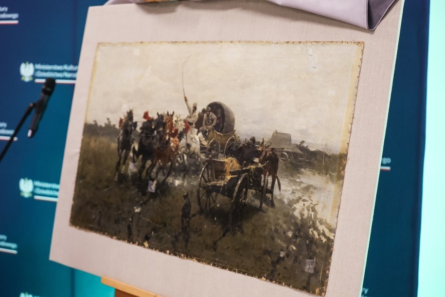 Odzyskana strata wojenna, obraz Józefa Brandta "Wyjazd na polowanie" /Michał Meissner /PAP