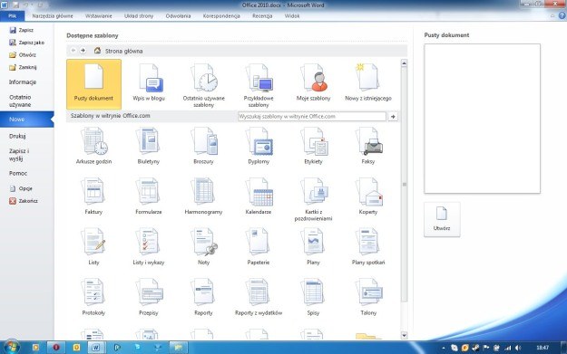 Office 2010 oferuje liczne szablony dokumentów. Większość z nich dostępna jest online /INTERIA.PL