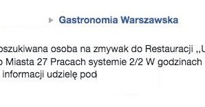 Ogłoszenie o pracę z 2019 roku w restauracji Magdy Gessler - U Fukiera /Facebook