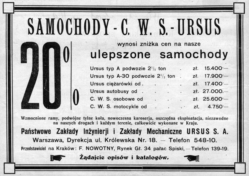 Ogłoszenie prasowe sprzedaży samochodów CWS, zamieszczone w prasie krakowskiej /Archiwum Tomasza Szczerbickiego