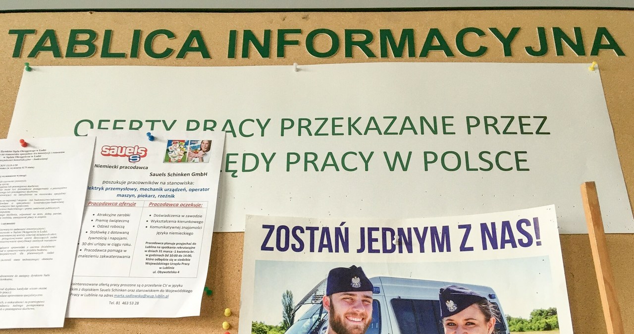 Ogłoszono nowe terminy naboru do policji. Na zdj. ulotka zachęcająca do podjęcia pracy w policji w łódzkim urzędzie pracy z 2020 r. /Piotr Kamionka /Reporter