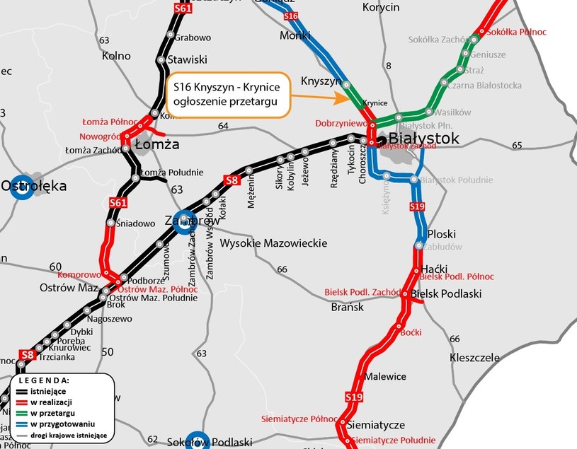 Ogłoszony przetarg dotyczy niemal 9-kilometrowego odcinka S16 Knyszyn - Krynice. /GDDKiA