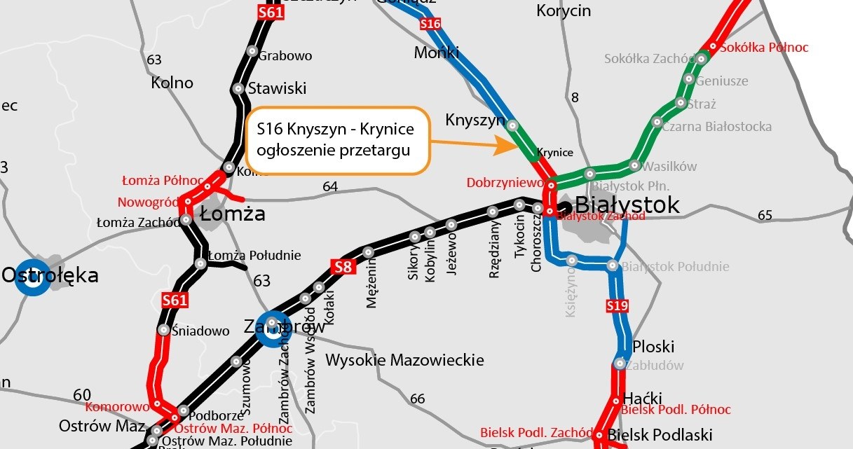 Ogłoszony przetarg dotyczy niemal 9-kilometrowego odcinka S16 Knyszyn - Krynice. /GDDKiA