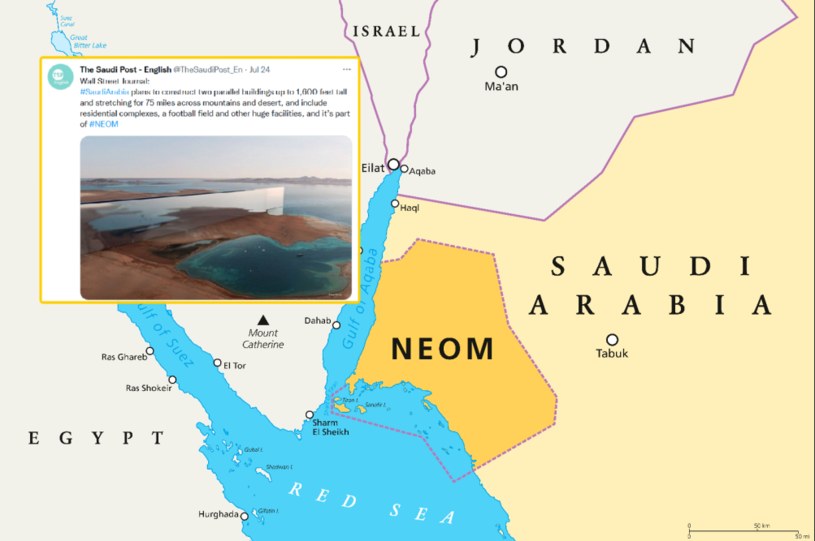 Ogromne wieżowce będą częścią większego megamiasta Neom /The Saudi Post/Twitter /123RF/PICSEL