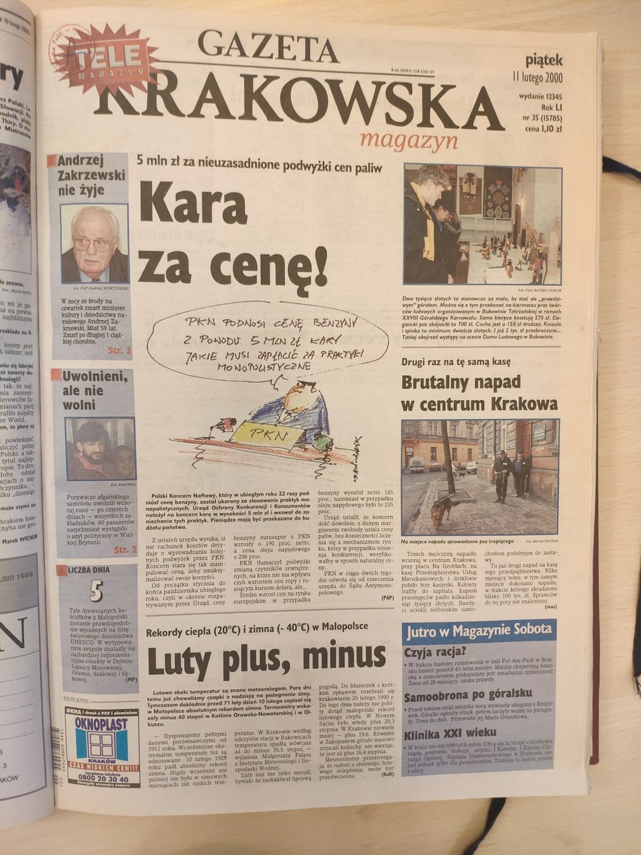 Okładka "Gazety Krakowskiej" /Wojewódzka Biblioteka Publiczna w Krakowie /RMF FM