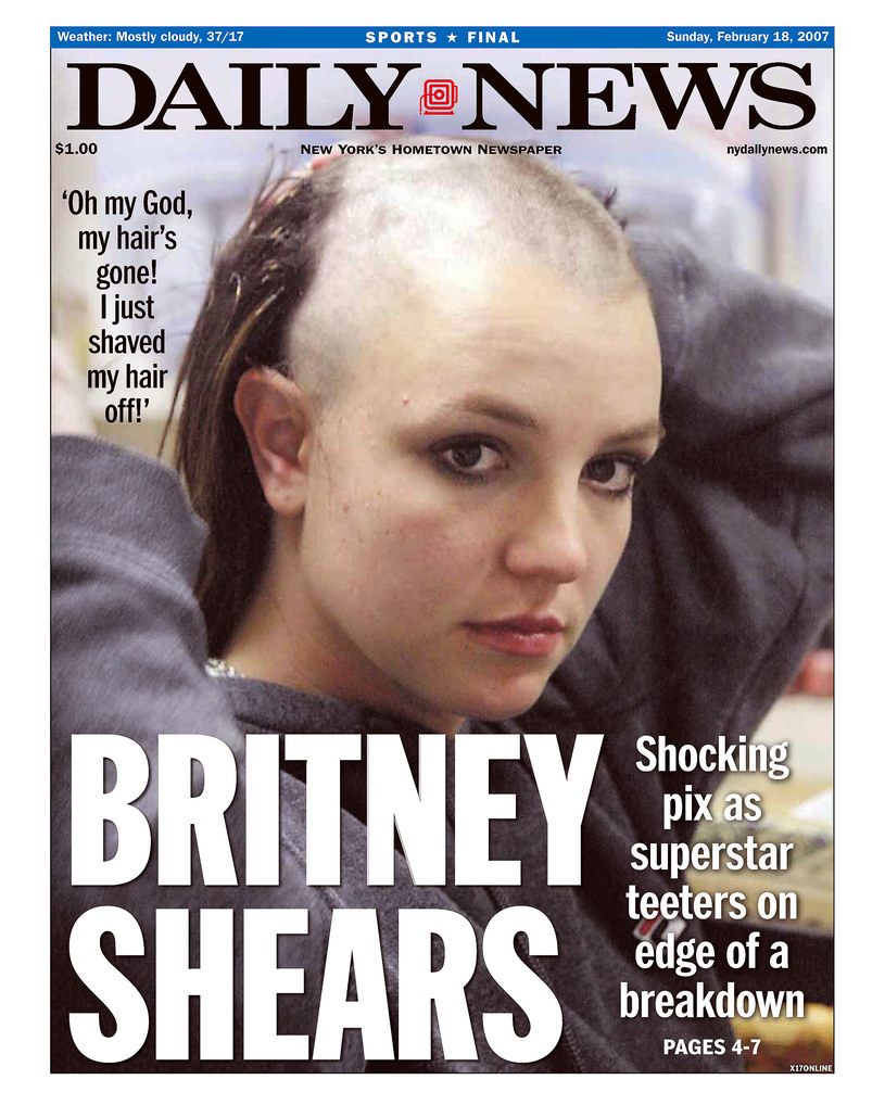 Okładka "New York Daily News" z 2007 roku po tym, jak Britney Spears ogoliła głowę /New York Daily News Archive /Getty Images