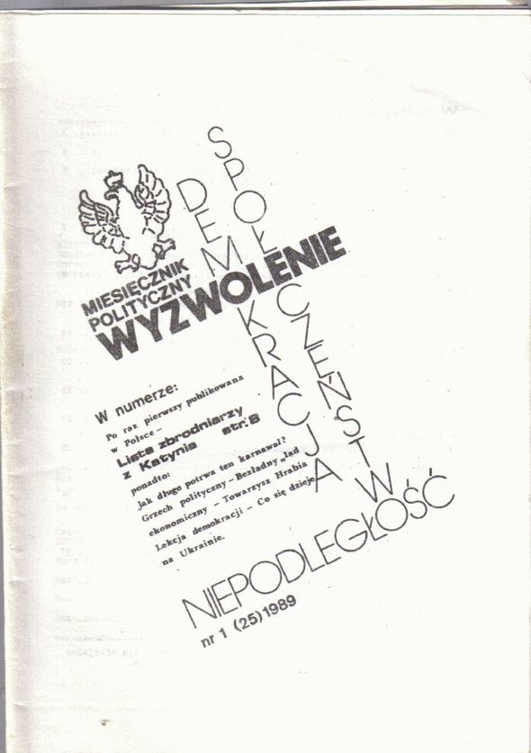 Okładka pisma "Wyzwolenie" - nr 25 z 1989 r. /Encyklopedia Solidarności /Archiwum autora