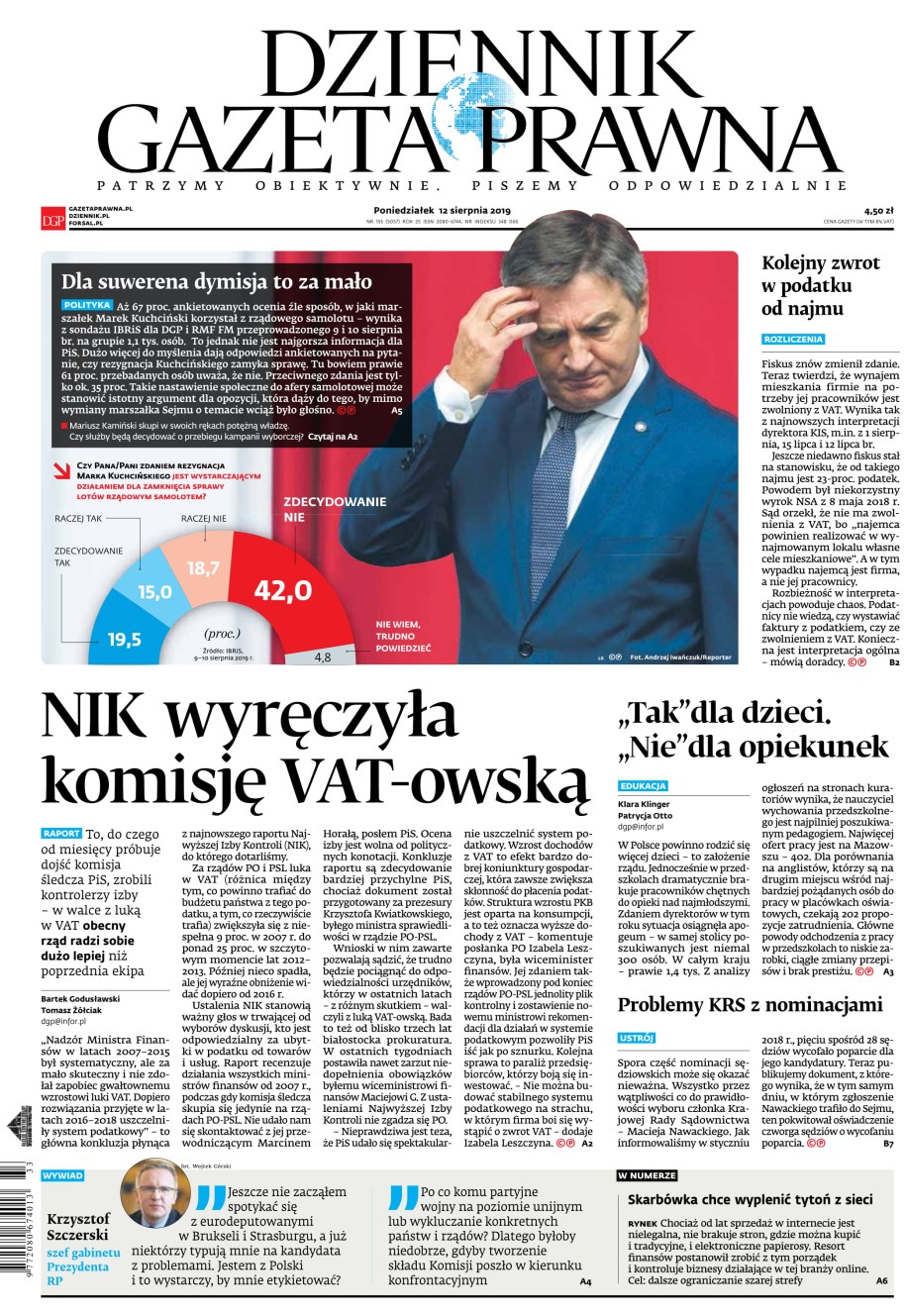 Okładka poniedziałkowego wydania "DGP" /