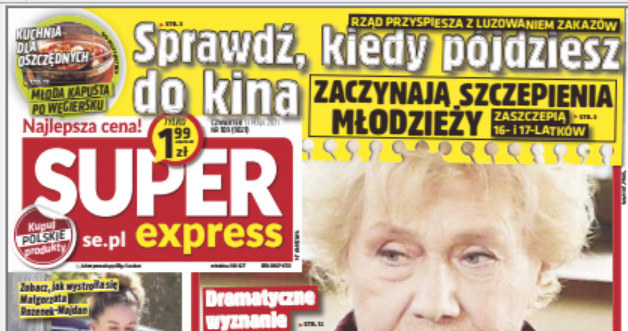 Okładka "Super Expressu" z dnia 13 maja 2021 /Super Express /materiał zewnętrzny